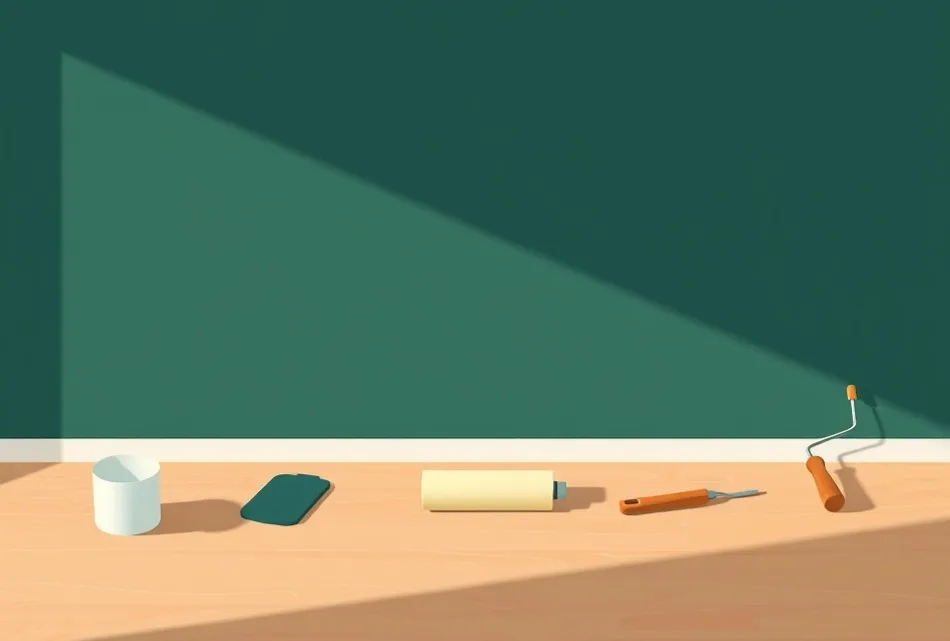 Outils de peinture disposés dans l'ordre des étapes du chantier